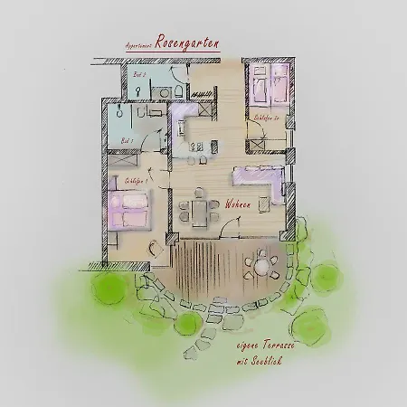 Lebensart-Am-See-Moderne-Ferienwohnung-Rosengarten-Direkt-Am-See Bad Endorf